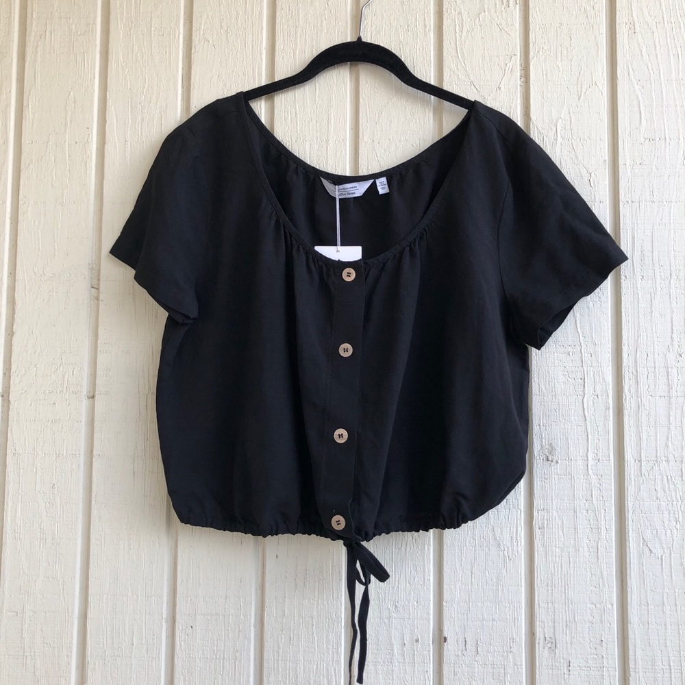 Black Button-Front Cropped Top
